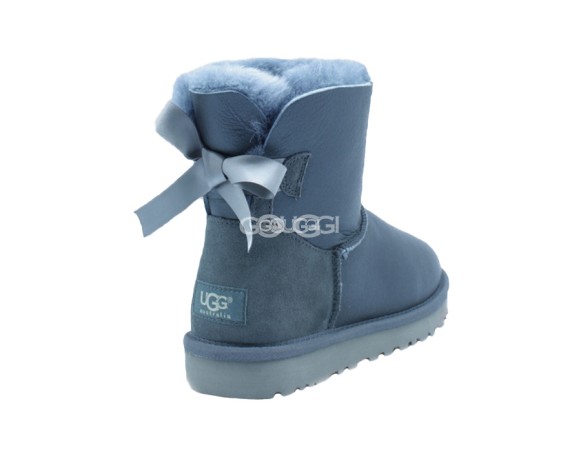 Женские мини угги с бантиками Mini Bailey Bow Metallic Grey