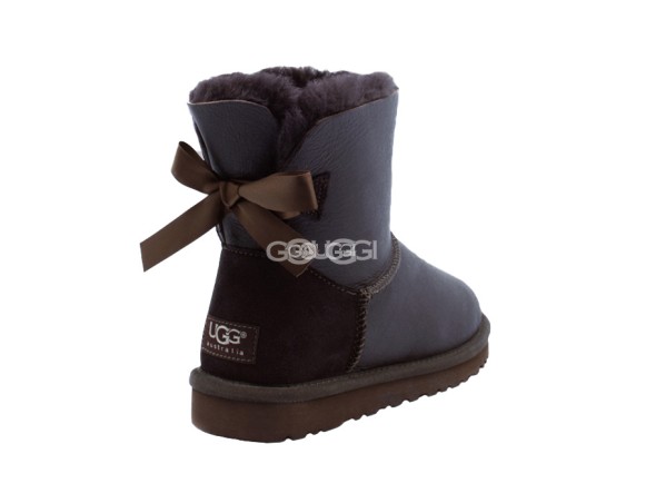 Женские мини угги с бантиками Mini Bailey Bow Metallic Chocolate