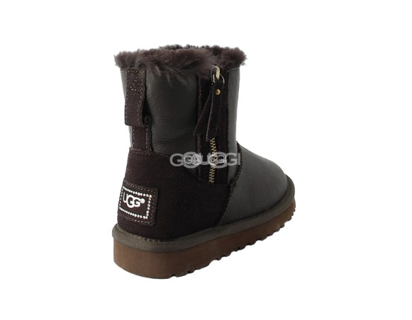 Женские мини угги на молнии Mini Double ZIP Metallic Chocolate