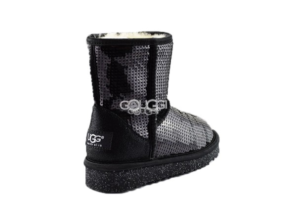Детские короткие угги с пайетками Kids Classic Short Sparkles Black