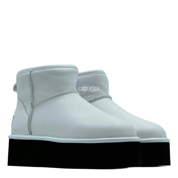 Женские кожаные мини угги на платформе Ugg Classic Mini Platform Leather White
