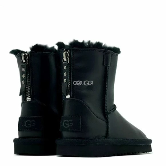 Детские короткие угги на молнии Ugg Kids Classic Short Zip Leather Black