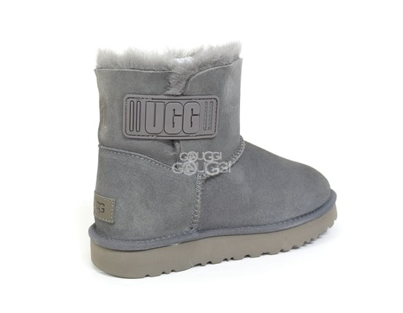 Женские мини угги Mini Bailey Logo Strap Suede Gray