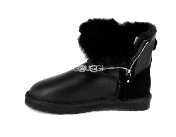 Женские мини угги на молнии Mini Double Zip Metallic Black