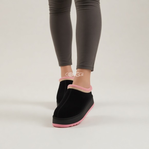 Женские слипоны на платформе UGG Tazz Black Tropical Pink